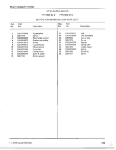 Motor/fan Housing/exhaust Duct Page 2 Diagram and Parts List for 7589-87D  Frigidaire Dryer