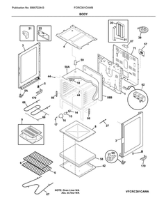 Body Diagram and Parts List for FCRC301CAWB  Frigidaire Range