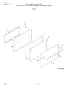 Door Diagram and Parts List for MGF300PBDW  Frigidaire Range