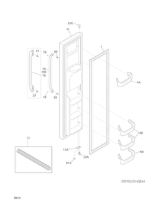 Freezer Door Diagram and Parts List for FFSS2314QE7A  Frigidaire Refrigerator