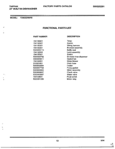 24" Built-in Dishwasher Page 13 Diagram and Parts List for 68-1075  Frigidaire Dishwasher