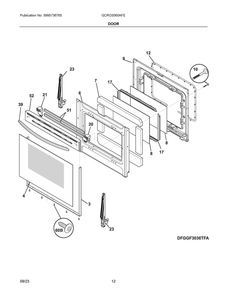 Door Diagram and Parts List for GCRG3060AFE  Frigidaire Range