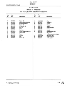 Gas Valve, Burner Assembly And Sensor Page 2 Diagram and Parts List for 8289-87  Frigidaire Dryer