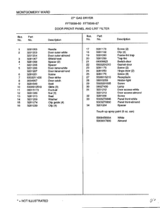 Door Front Panel And Lint Filter Page 2 Diagram and Parts List for 8599-87  Frigidaire Dryer