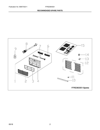 Recommended Spare Parts Diagram and Parts List for FFRE08W3S14  Frigidaire Air Conditioner