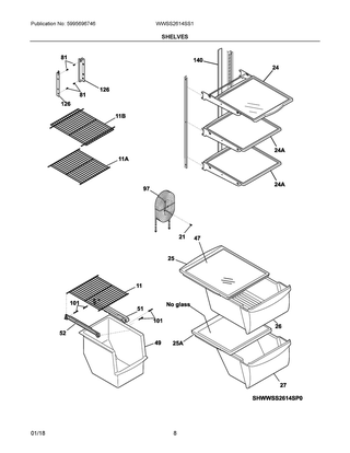 Shelves Diagram and Parts List for WWSS2614SS1  Frigidaire Refrigerator