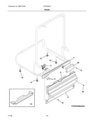 Frame Diagram and Parts List for FGIP2468UF0A  Frigidaire Dishwasher
