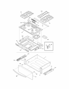 Top/drawer Diagram and Parts List for 79036903905  Kenmore Range