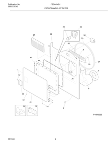 Front Panel/Lint Filter Diagram and Parts List for FSG849GHQ0  Frigidaire Dryer