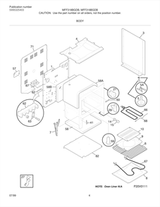 Body Diagram and Parts List for MFF318BGWB  Frigidaire Range