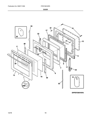 Door Diagram and Parts List for FPEF3081MFE  Frigidaire Range