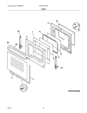 05 - DOOR Diagram and Parts List for CFEF3014TWB  Frigidaire Range