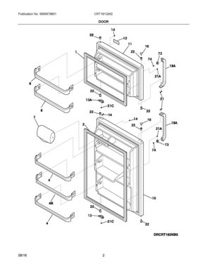 02 - DOOR Diagram and Parts List for CRT181QW2  Frigidaire Refrigerator