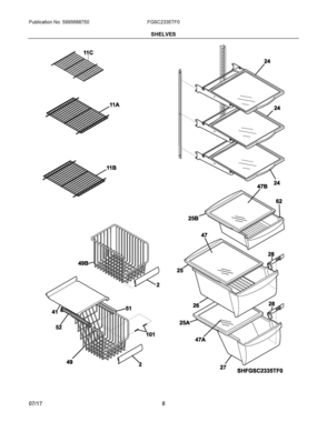 05 - SHELVES Diagram and Parts List for FGSC2335TF0  Frigidaire Refrigerator