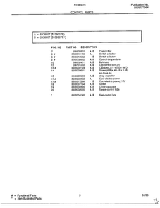 Control Parts Page 2 Diagram and Parts List for 5138007E  Frigidaire Air Conditioner