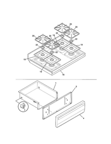 Top/drawer Diagram and Parts List for TGF355CGSA  Tappan Range