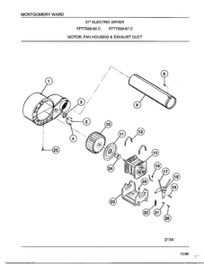 Motor/fan Housing And Exhaust Duct Diagram and Parts List for 7589-80C  Frigidaire Dryer