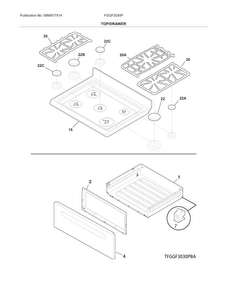 Top/drawer Diagram and Parts List for FGGF3030PWC  Frigidaire Range