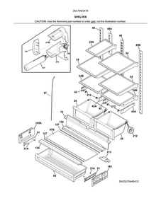 Shelves Diagram and Parts List for 25370423418  Kenmore Refrigerator