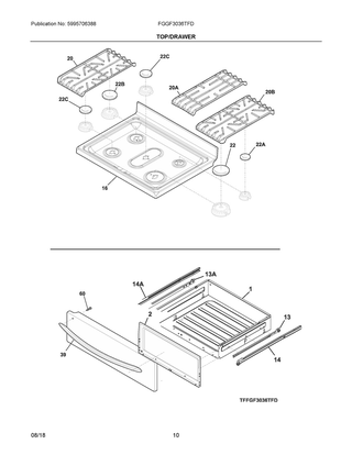 Top/drawer Diagram and Parts List for FGGF3036TFD  Frigidaire Range