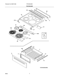 Top/Drawer Diagram and Parts List for FFEH3054UBD  Frigidaire Range