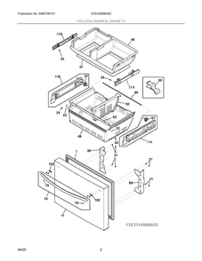 Freezer Drawer, Baskets Diagram and Parts List for CFEH2868AS0  Frigidaire Refrigerator
