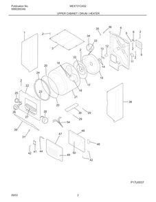 Upper Cabinet / Drum / Heater Diagram and Parts List for MEX731CAS2  Frigidaire Dryer