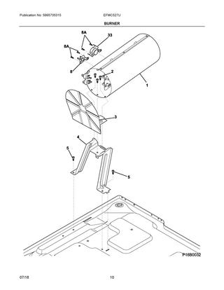 Burner Diagram and Parts List for EFMC527UTT0  Frigidaire Dryer