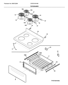Top/Drawer Diagram and Parts List for CFEF3016VWB  Frigidaire Range