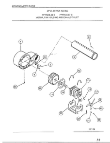 Motor/fan Housing/exhaust Duct Diagram and Parts List for 7348-80C  Frigidaire Dryer