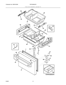 Freezer Drawer, Baskets Diagram and Parts List for PRFS2883AF6  Frigidaire Refrigerator
