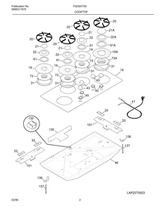 Cooktop Diagram and Parts List for FGC6X7XEB4  Frigidaire Cooktop