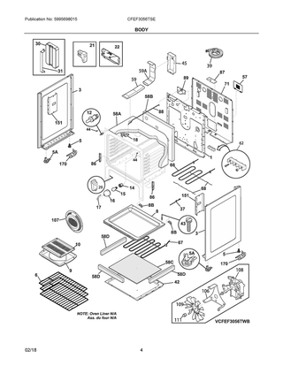 Body Diagram and Parts List for CFEF3056TSE  Frigidaire Range