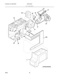 Ice Container Diagram and Parts List for GRSC2352AD1  Frigidaire Refrigerator
