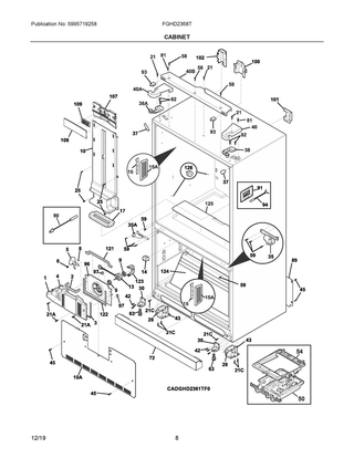 Cabinet Diagram and Parts List for FGHD2368TF6  Frigidaire Refrigerator