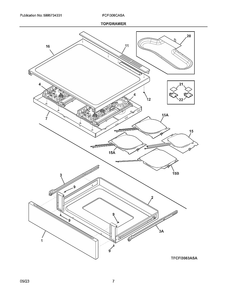 Top/Drawer Diagram and Parts List for FCFI308CASA  Electrolux Range