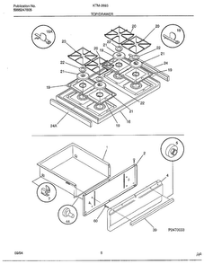 Top/drawer Diagram and Parts List for 2893-80B  Frigidaire Range