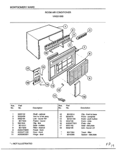 Room Air Conditioner Diagram and Parts List for 5169B  Frigidaire Air Conditioner