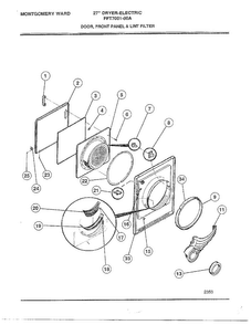 Door/front Panel And Lint Filter Diagram and Parts List for 7001-80A  Frigidaire Dryer