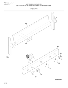 Backguard Diagram and Parts List for MGF300PBDW  Frigidaire Range