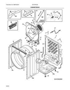 Cabinet/Drum Diagram and Parts List for ELFE763CBW0  Frigidaire Dryer