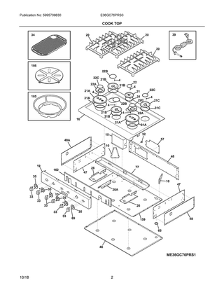Cook Top Diagram and Parts List for E36GC76PRS3  Frigidaire Cooktop