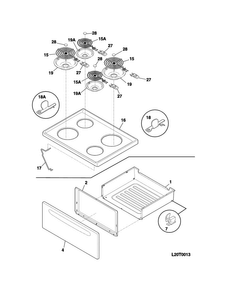 Top/drawer Diagram and Parts List for FFEF3005MQC  Frigidaire Range