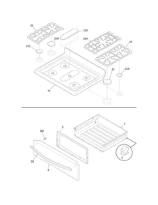 Top/drawer Diagram and Parts List for DGGF3042KFN  Frigidaire Range