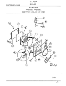 Door Front Panel And Lint Filter Diagram and Parts List for 8589-87A  Frigidaire Dryer
