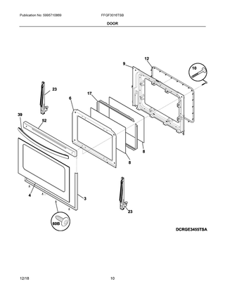 Door Diagram and Parts List for FFGF3016TSB  Frigidaire Range