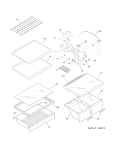 Shelves Diagram and Parts List for FGHT1832PF4  Frigidaire Refrigerator