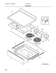 Top/Drawer Diagram and Parts List for FCRE306LAFA  Frigidaire Range