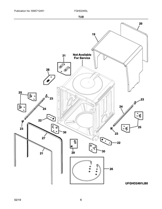 Tub Diagram and Parts List for FGHD2455LB1A  Frigidaire Refrigerator