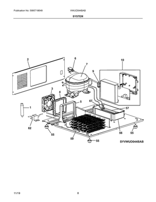System Diagram and Parts List for VWUD044BAB  Frigidaire Wine and Beverage Cooler